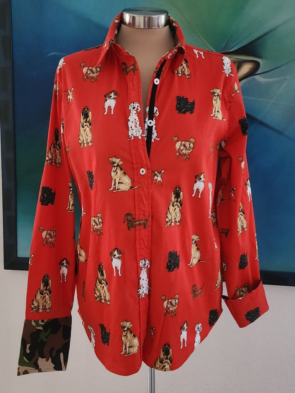 TIZZIE | Red Dog-Print Long-Sleeve Shirt